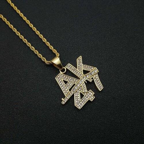Hip Hop Iced Out Bling AK47 Gun Pendant Necklaces Male Gold Color Stainless Steel Chain For Men Hiphop Jewelry Gift Dropshipping