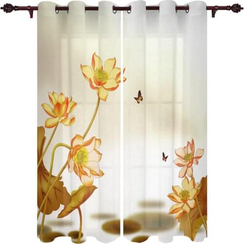 Living Room Curtains Ink Lotus Butterfly Home Decoration Curtains For The Room Kitchen Study Bathroom Window Valance Curtains