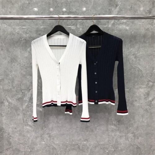 2021 Fashion TB Thom Brand Jacket Women Slim fit Cardigans Clothing Striped Spring and Summer Breathable Casual Coat