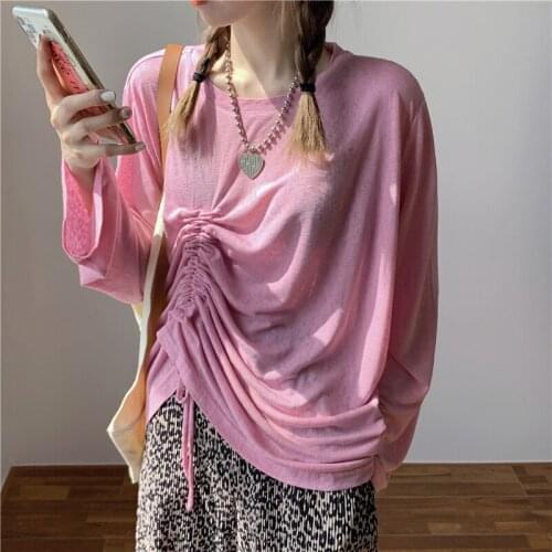 Female Korean Harajuku Ins Loose Pleated Vintage Tshirt Womens T-shirts Tops Japanese Kawaii Ladies Ulzzang Clothes For Women