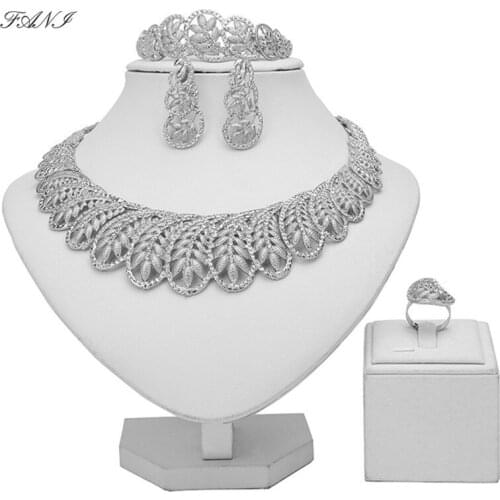 Fani nigerian women costume Bijoux jewelry set Wholesale fashion Dubai Sliver Plated Necklace/Earrings/Bracelet/Ring jewelry set