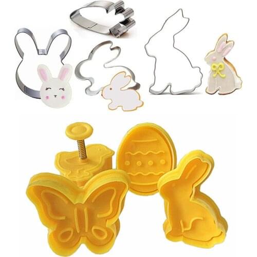 1/4Pcs Easter Bunny Pattern Plastic Baking Mold Kitchen Biscuit Cookie Cutter Pastry Plunger 3D Die Fondant Cake Decorating Tool