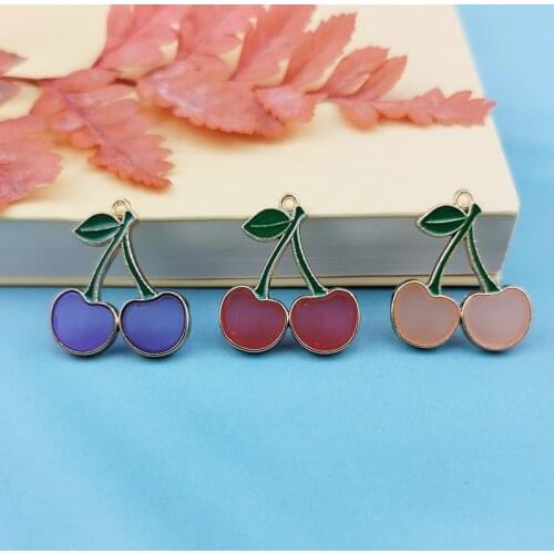 10pcs 19*22mm Fashion Enamel Cherry Charms Beads for DIY Making Bracelets Necklaces Crafting Drop Earrings Jewelry Accessories