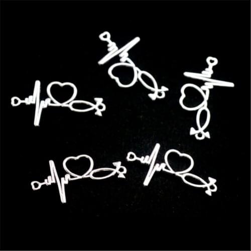 10pcs Silver Plated ECG Charm Alloy Connectors Hip Hop Style Bracelet Necklace DIY Jewelry Handmade Charm Findings 34*19mm A948