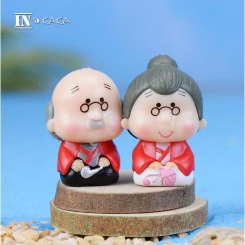 2pcs Old Granny micro fairy garden decoration moss anime cute Action Figure Toys succulents/terrariums miniature DIY accessories