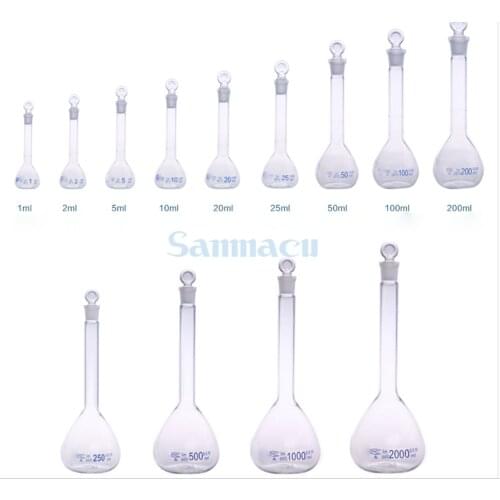 2000ML Lab Volumetric Flask Class A G3.3 Borosilicate Glass With Stopper White