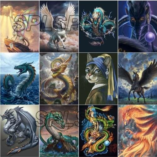 5D Diy Diamond Painting Animal Dragon God Square Diamond Round Diamond Cross Stitch Mosaic Home Decoration Can Be Customized
