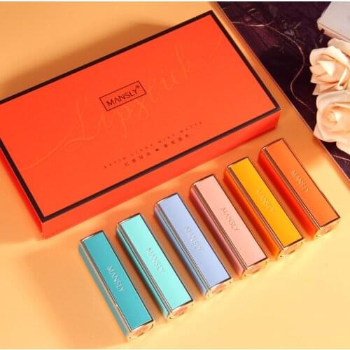 6Pcs/lot High-End Lipstick Makeup Set Long Lasting Waterproof Carved Matte Velvet Lip Sticks Kit Cosmetics Beauty Make Up Gift
