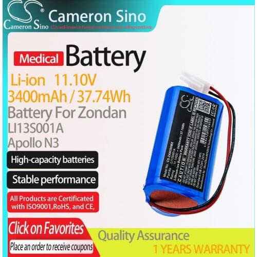 CameronSino Battery for Zondan Apollo N3 fits Zondan LI13S001A Medical Replacement battery 3400mAh/37.74Wh 11.10V Li-ion Blue