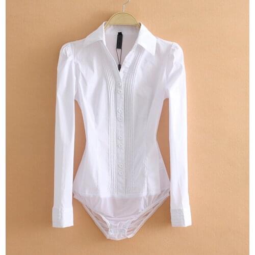 Elegant Bodysuits Women Office Lady White Body Shirt Long Sleeved Blouse Ladies Collar Tops Female Womens Clothing 2020 New Tops