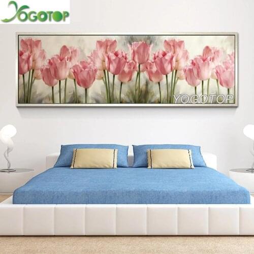 Large Full Resin Diamond Painting Pink Tulip Beautiful Flower Scenery Rhinestone Picture Paste DIY Mosaic Embroidery YY1986