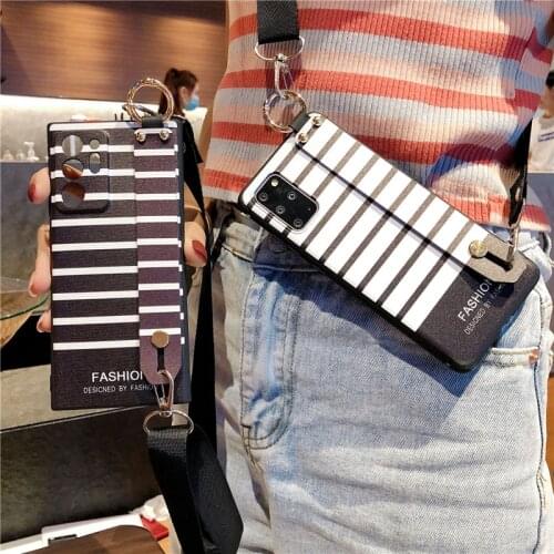 Crossbody Shoulder Strap Geometric Wristband Stand Holder Case for iPhone 12 Pro X XR XS 12 Mini 11 12 Pro Max 6S 7 8 Plus Cover