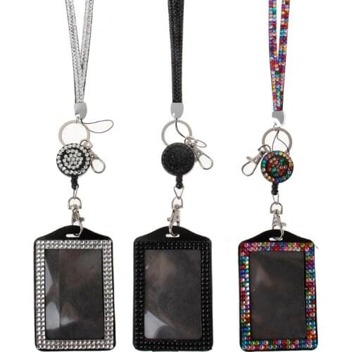 Badge Holder Rhinestone Lanyard Bling Crystal Necklace Badge Card Holder