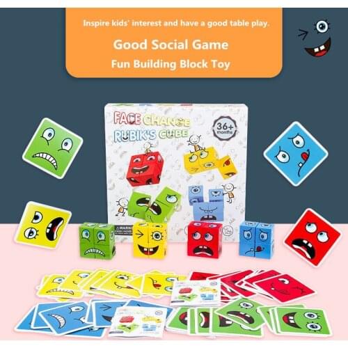 Children Emotion Change Blocks Expressions Puzzles Toys Early Learning Education Montessori Kids Wood Cube Table Games
