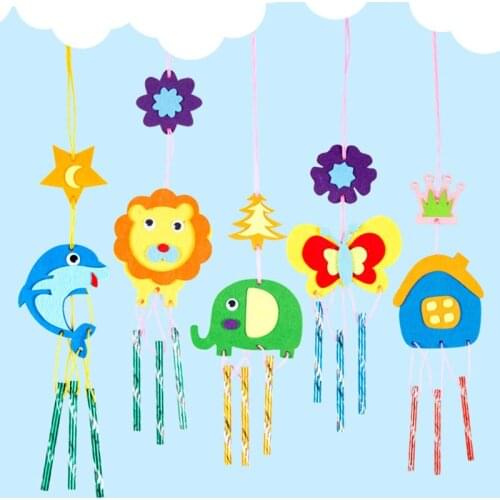 1Set DIY Handmade Kids Windbell Toys Children Craft Toy Cartoon Pattern Kindergarten Accessories Hangings Stickers Wind Chimes