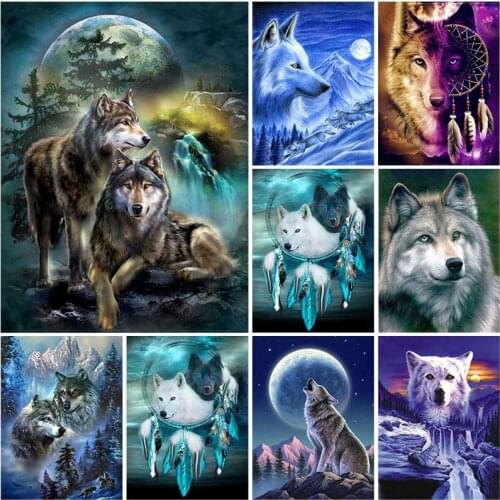 DIY Wolf 5D Diamond Painting Full Round Drill Animal Diamond Embroidery Cross Stitch Mosaic Home Decor Christmas Gift