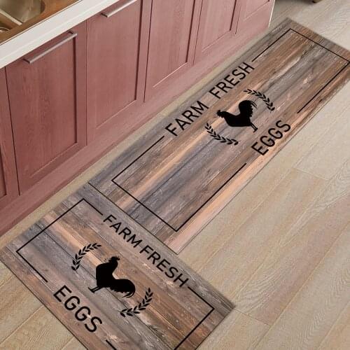 Farm Chicken Wheat Ears Wood Grain Long Kitchen Mat Home Entrance Doormat Anti-slip Bathroom Rug Home Floor Decoration