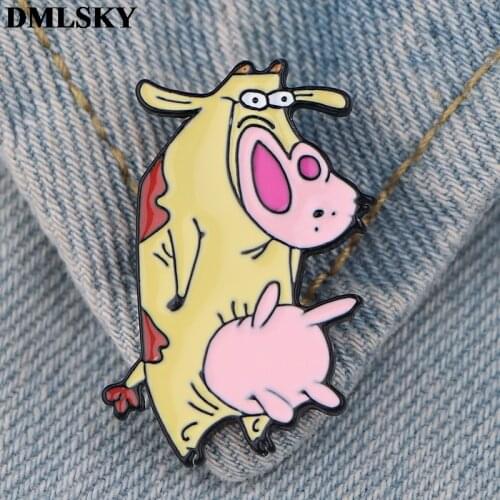DMLSKY Funny dairy cow Metal Pins Enamel Brooches for Women Men Lapel Pin Backpack Badge Denim Pin M4164