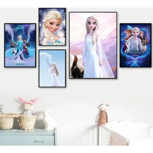 Disney Movie FROZEN 2 Canvas Painting Princess Anna Elsa Posters and Prints Wall Art Picturefor Kids Room Decoration
