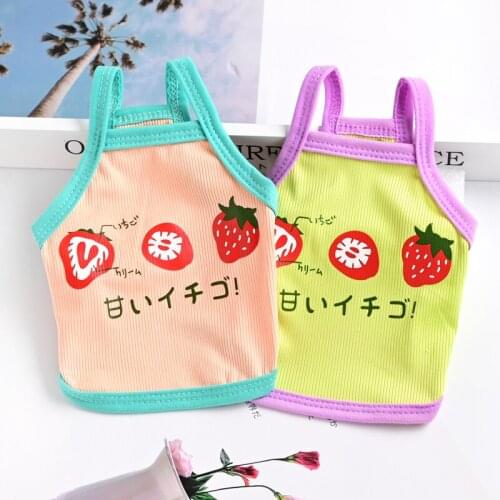 2021 Pet Dog Strawberry Clothes Japanese Style Puppy Cat Bottoming Shirt Teddy Sling Home Vest Cotton Summer Dog Sling XS-2X
