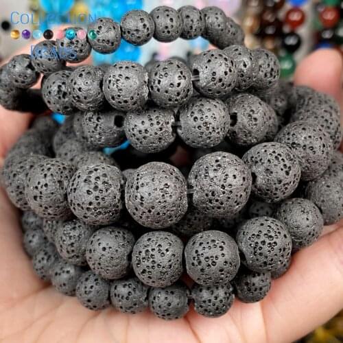 Natural Stone Black Volcanic Rock Lava Beads Loose Spacer Round For Jewelry Making 6-12MM DIY Bracelet Accessories Wholesale
