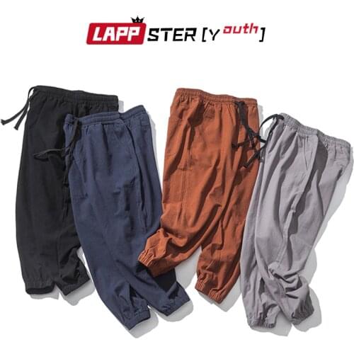 LAPPSTER-Youth Men Cotton Linen Pants Harajuku 2020 Summer Korean Vintage Joggers Pants Sweatpants Mens 4 Colors Harem Pants