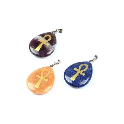 Hot Sale Reiki Natural Stones Necklace Lapis Lazuli Symbol Carving Energy Amulet Quartz Crystal Pendant Chakra Charm Yewelry