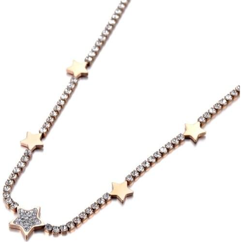 Trendy Titanium Stainless Steel CZ Crystal 5Pcs Star Choker Necklaces For Women Chic Charm Rhinestone Necklace N19191