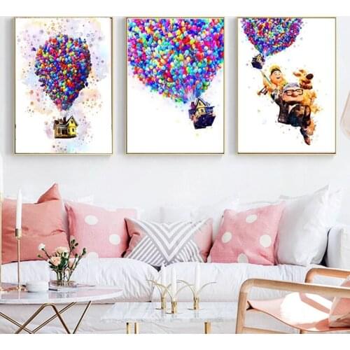 Disney Watercolor Pixar Up Canvas Painting Print and Poster Abstract Balloon Wall Art Picture for Living Room Decoration Cuadros
