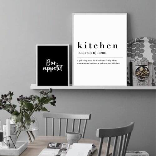 Kitchen Dining Room Wall Art Prints Decorative Pictures Nordic Black White Posters bon appetit Quotes Wall Art Canvas Paintings