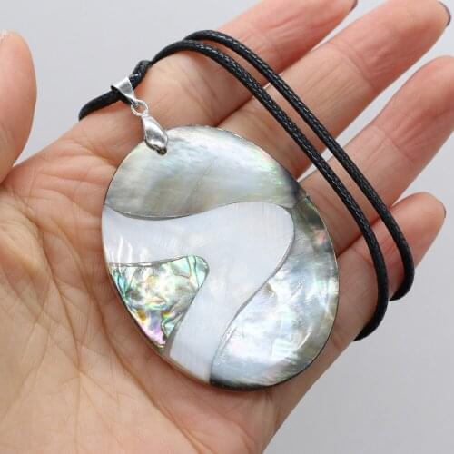 Natural Shell Necklace With Egg-Shaped Pendant Leather Cord 2MM Charms For Elegant Women Love Romantic Gift