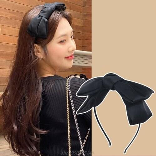 Cute Satin Big Bow Headband Soft Elastic Solid Color Ribbon Bowknot Center Hair Hoop Vintage Kawaii Party Hair A08 21 Dropship