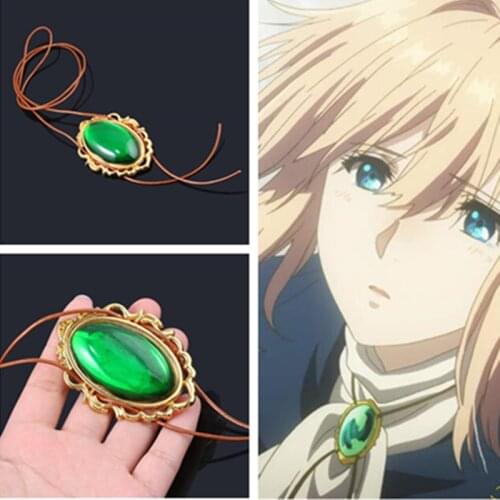 Anime Violet Evergarden Necklace Cosplay Costumes Accessories Green Gem Badge Necklace Amulet