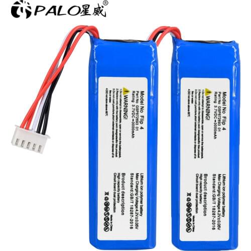 PALO 100% Original Flip 4 Battery 3.7V 3000mAh Battery GSP872693 01 Rechargeable Battery Pack for JBL Speaker Flip 4