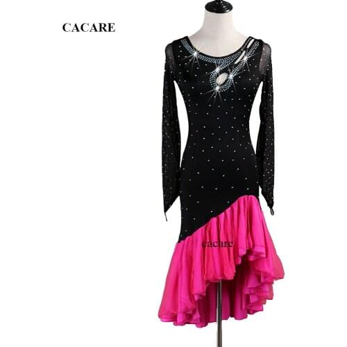 Fringed Dress 2018 Latin Dance Dress Women Latina Salsa Latin Dance Competition Dresses CHEAP D0295 Black Long Sleeve
