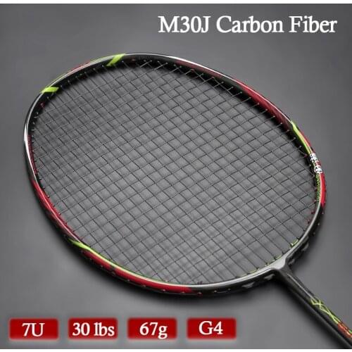 New Style M30J Carbon Fiber Super Light 7U 67g Badminton Racket Strung Max Tension 30LBS G4 Racquet Speed Bags Rackets Sports