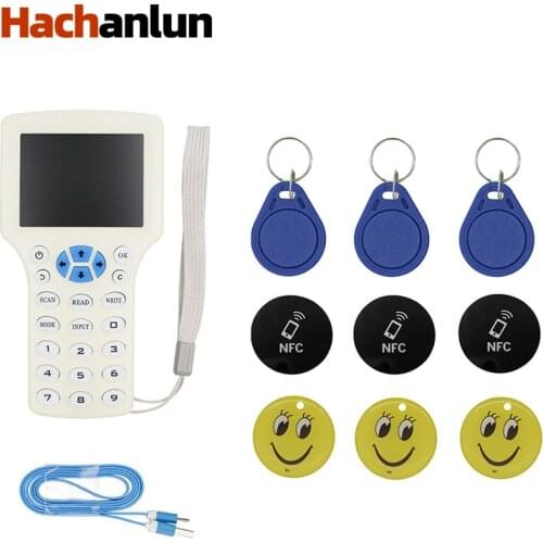 10 English Frequency RFID Copier Duplicator 125KHz KeyFob NFC Reader Writer 13.56MHz Encrypted Programmer USB UID Copy Card Tag