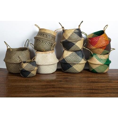 Handmade Seagrass Storage Baskets 32*28cm Flower Pot Laundry Organizer Wicker Hanging Toy Container Home Decor Dropshipping