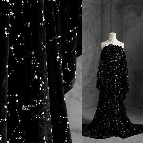 45*170cm Black Color Flannelette Fabric For Dress Clothing Star Print Mesh Sewing Fabric Handmade Crafts