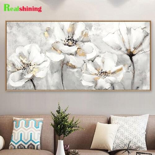 Modern paintings for interior,White Flower full square diamond embroidery 5d diy diamond painting mosaic floral Wall decor N2161