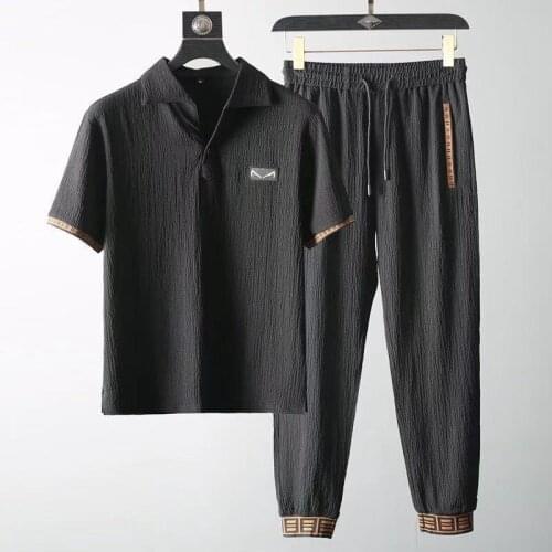 Light Luxury Mens Summer New Style European Style Breathable Thin Short-sleeved Casual Mens Round Neck Slim Suit