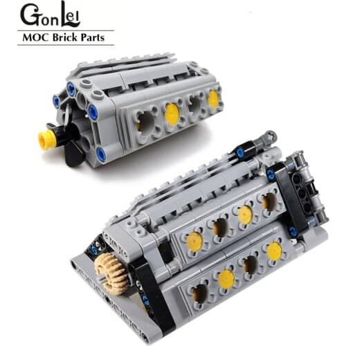 W12 Engine Technology mechanical group engine V16 cylinder MOC Brick assembly model building blocks compatible with MOC Cars