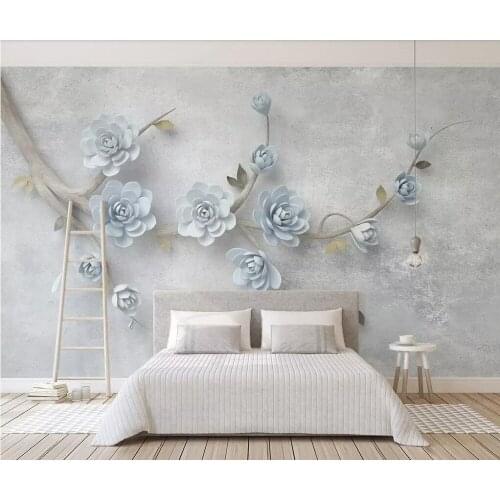 Only beautiful blue 3d relief flower branch living room bedroom background wall painting