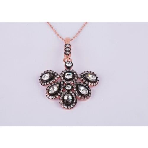 UM US JEWELRY Diamond Montürlü Roz Plated 925 Sterling Silver Necklace