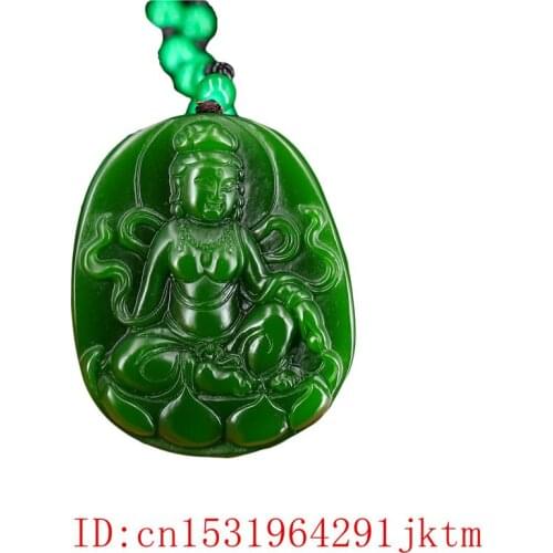 Green Jade Guanyin Pendant Jewelry Natural Jadeite Amulet Necklace Gifts Charm Carved Chinese Fashion Buddhism