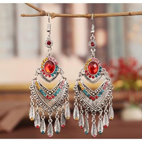 2020 Vintage Corful Beaded Earrings For Women Kolczyki Retro Silver Color Tassel Rhinestones Earrings Bijoux