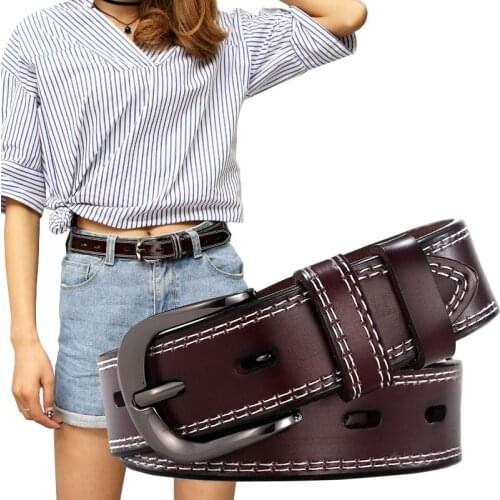 Women Leather Belts Female Retro Casual Wild Pin Buckle Wide Leather Belt Ladies Cowskin Waistbands Belt Ceinture