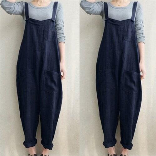 IMCUTE Y2K Womens Large Size Loose Sleeveless Cotton/Linen Jumpsuit Commuter Slim Pocket Wide Leg Pants Camisole Overalls 4XL