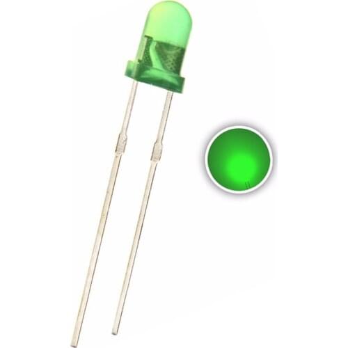 100pcs 3mm Green Diffused LED DIP-2 Round Head DC 3V 20mA Ultra bright Lamp Light Beads