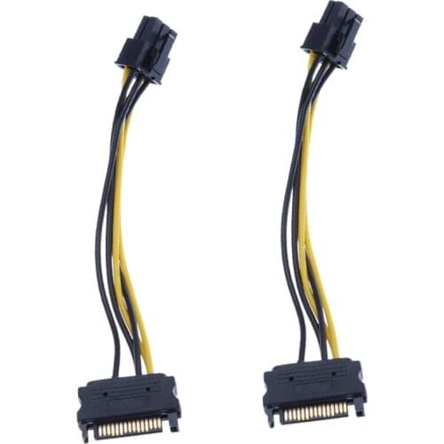 2 Pieces 15pin SATA Power to 557 6pin PCIe PCI-e Video Express Adapter Cable